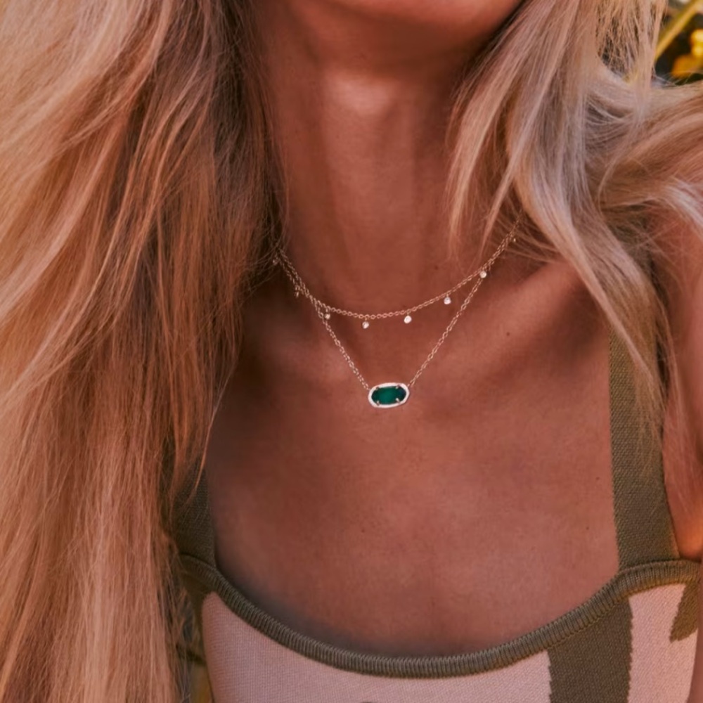 Kendra Scott Eliza Silver Pendant Necklace in Emerald Cat's Eye